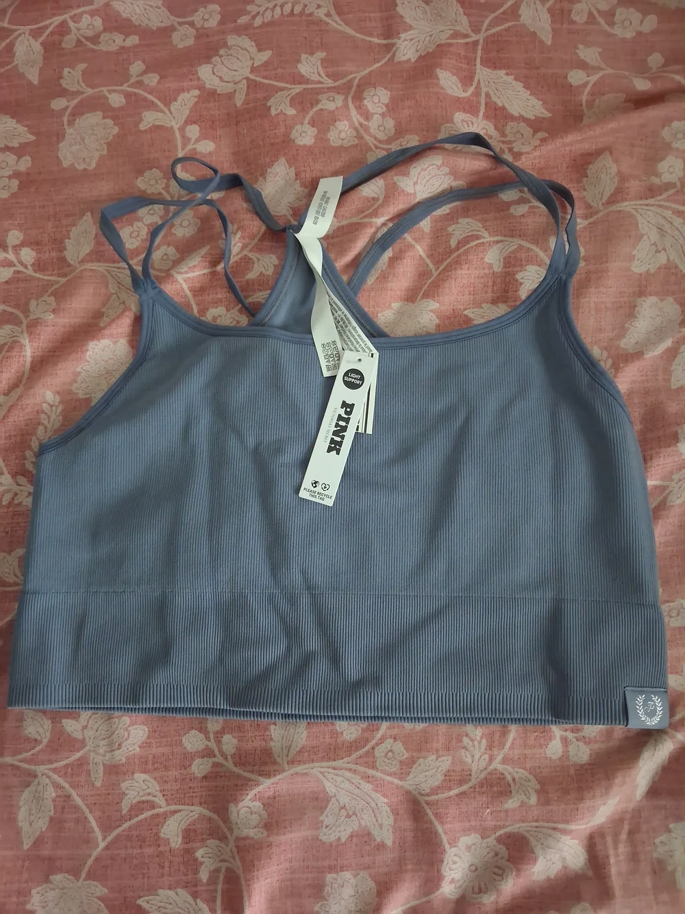 PINK Victoria's Secret Seamless Ribbed Bralette Crop Top - Dusty Blue